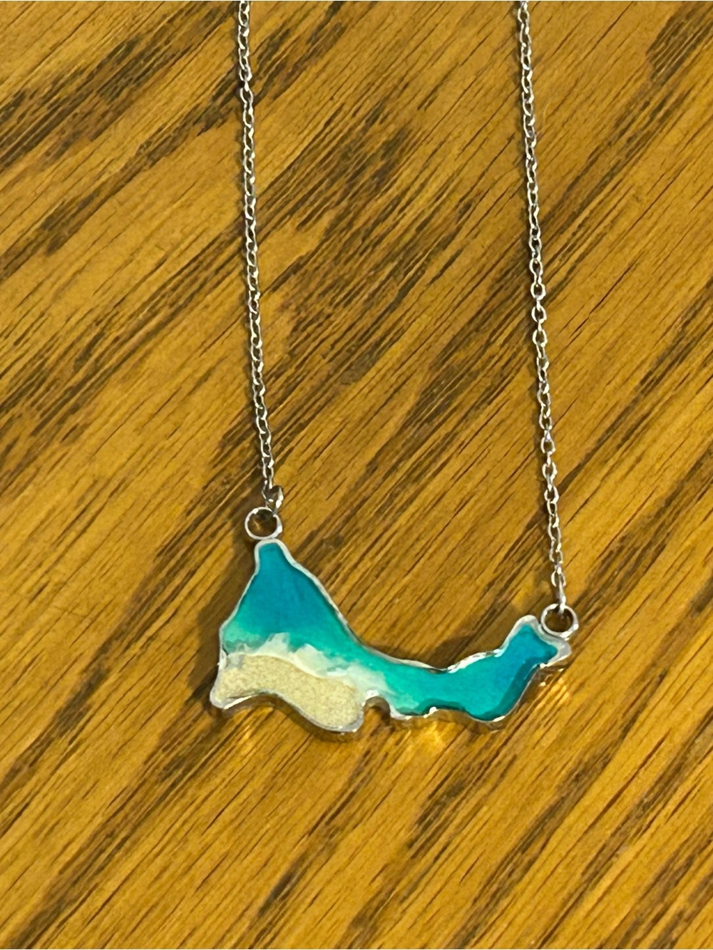 Silver Teal & Sand Beach Wave Necklace